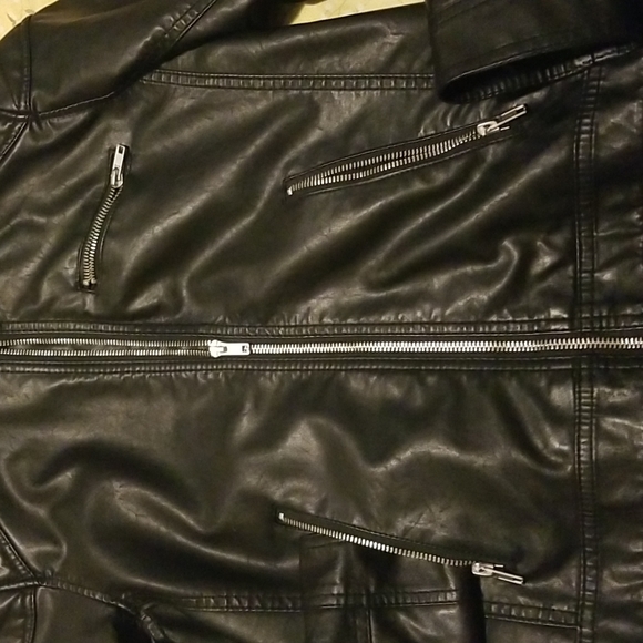 Boy  Leather  with cloth hoodies jacket - Picture 3 of 6